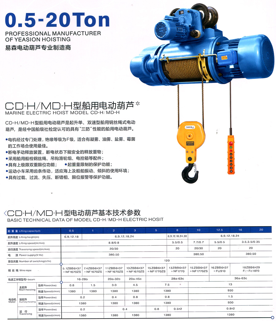CD-H、MD-H型船用電動(dòng)葫蘆--