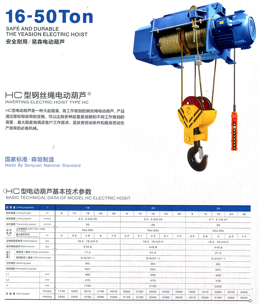 HC鋼絲繩電動(dòng)葫蘆--